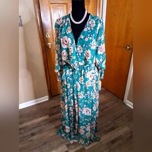 Haani Teal Floral Long Sleeve Dress